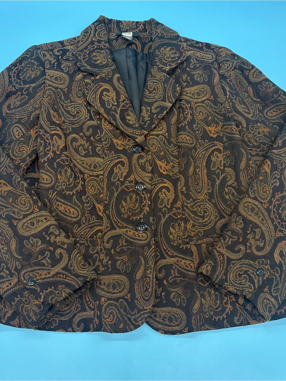 Studio 1940 Vintage Paisley Brocade Blazer Jacket Lined Brown Gold Tapestry LG